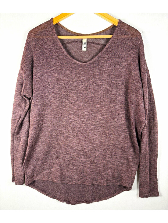 Jolie Tops - Jolie Purple Heathered Knit V-Neck Long Sleeve Pullover Top S